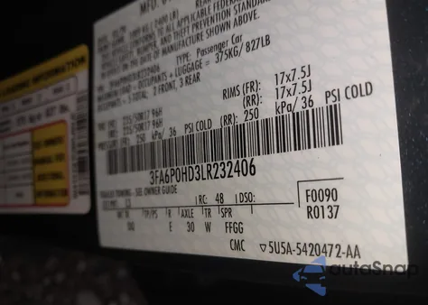 2020 Ford Fusion Se from USA, damaged, VIN 3FA6P0HD3LR232406